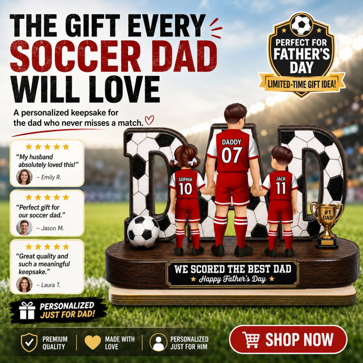 Soccer Dad Legend We Scored The Best Dad Back View - Personalized 2-Layered Wooden Plaque -  Gift For Dad, Husband, Soccer Lovers