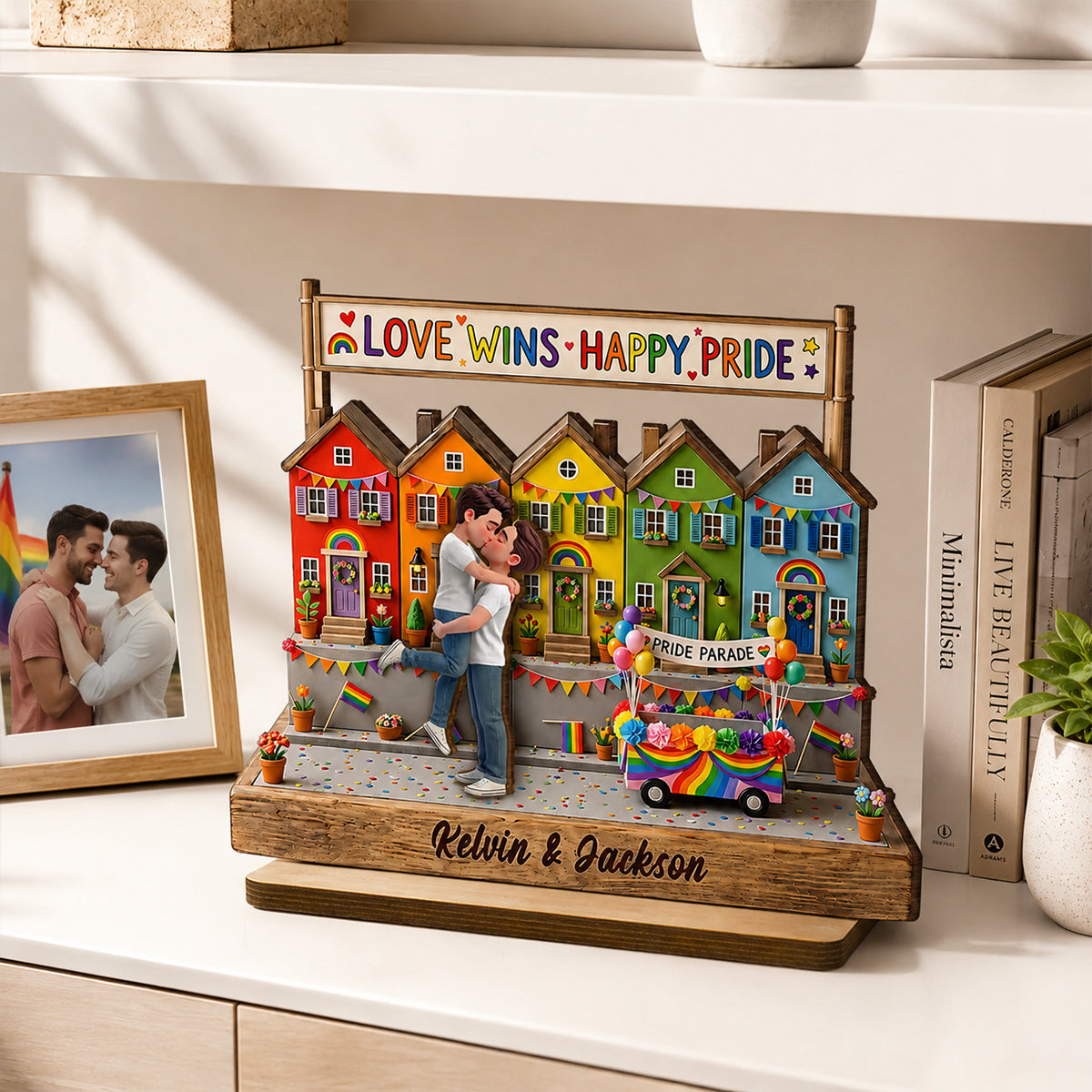 Love Wins LGBT+ Couple - Personalized 2-Layered Wooden Plaque - Gift For Couple, Happy Pride Month