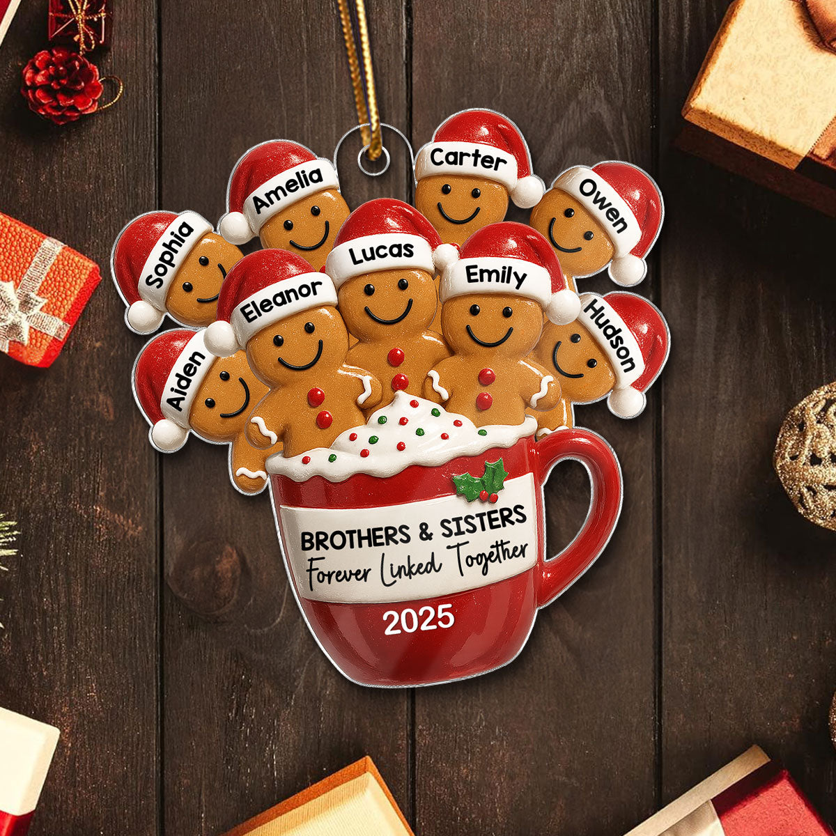 Gingerbread Brothers Sisters Siblings In Hot Cocoa Christmas Personalized Acrylic Ornament