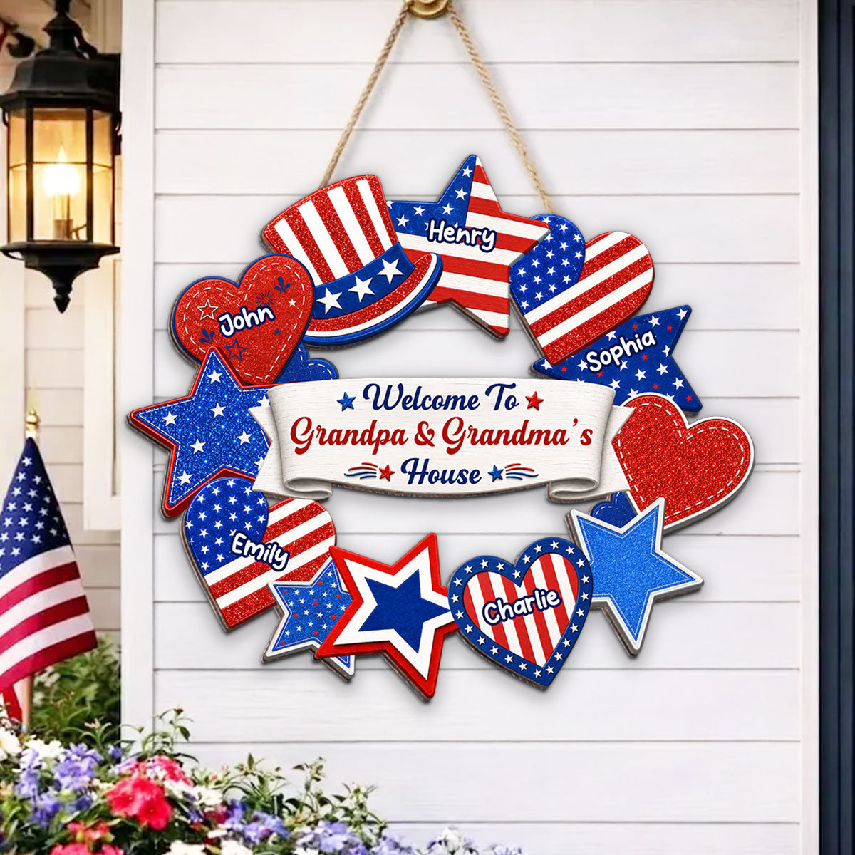Welcome To Grandpa & Grandma House America 250th Anniversary - Personalized Wood Sign - 4th of July Decoration
