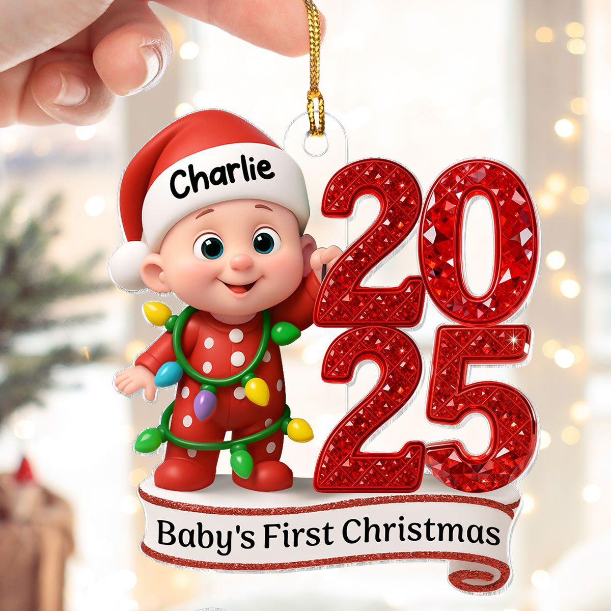 Baby's First Christmas 3D Effect Baby Standing By Year - Personalized Acrylic Ornament