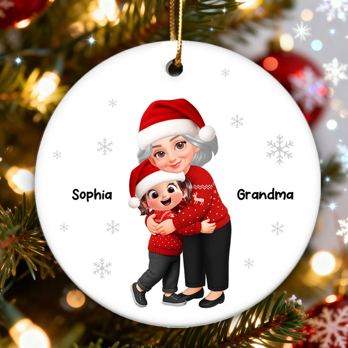 Christmas Grandma Hugging Grandkid - Personalized Ceramic Ornament - Heartwarming Gift For Kids, Grandmas