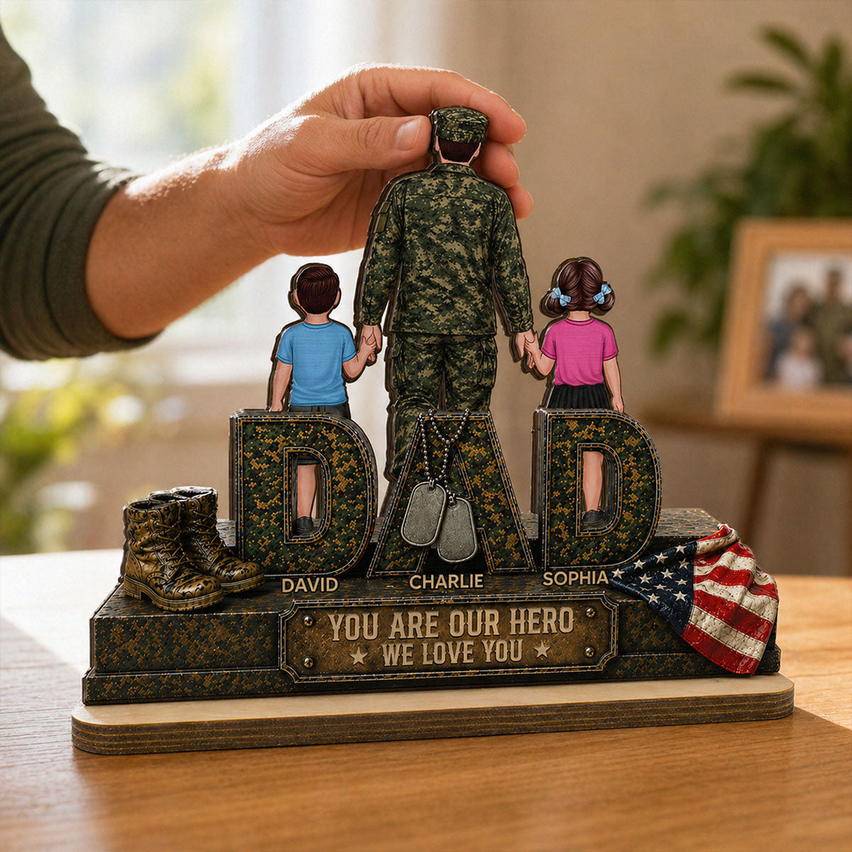 Army Dad You Are Our Hero - Personalized 2-Layered Wooden Plaque -  Gift For Dad, Husband