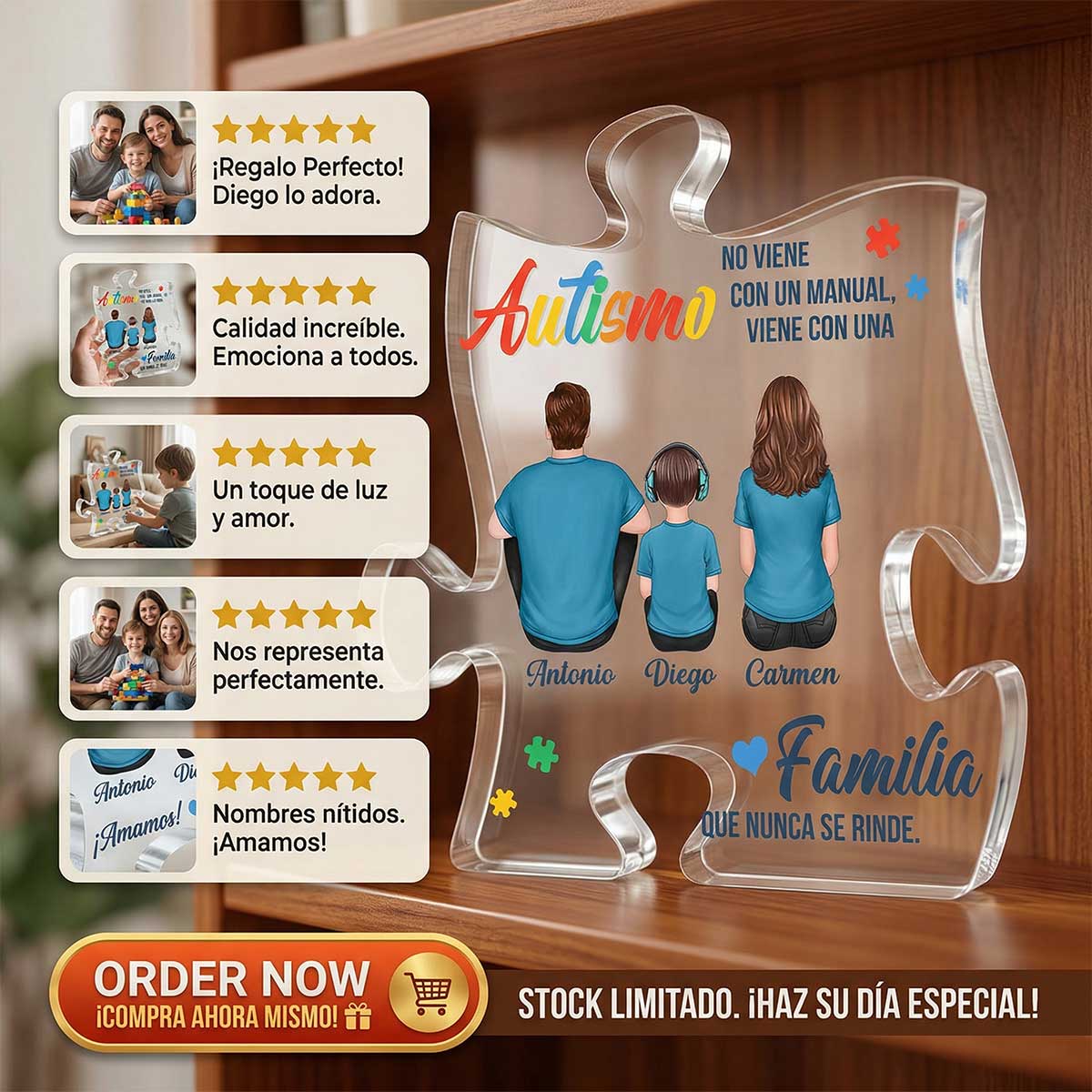 Autismo Viene Con Una Familia Que Nunca Se Rinde - Personalized Acrylic Block Plaque - Spanish Version