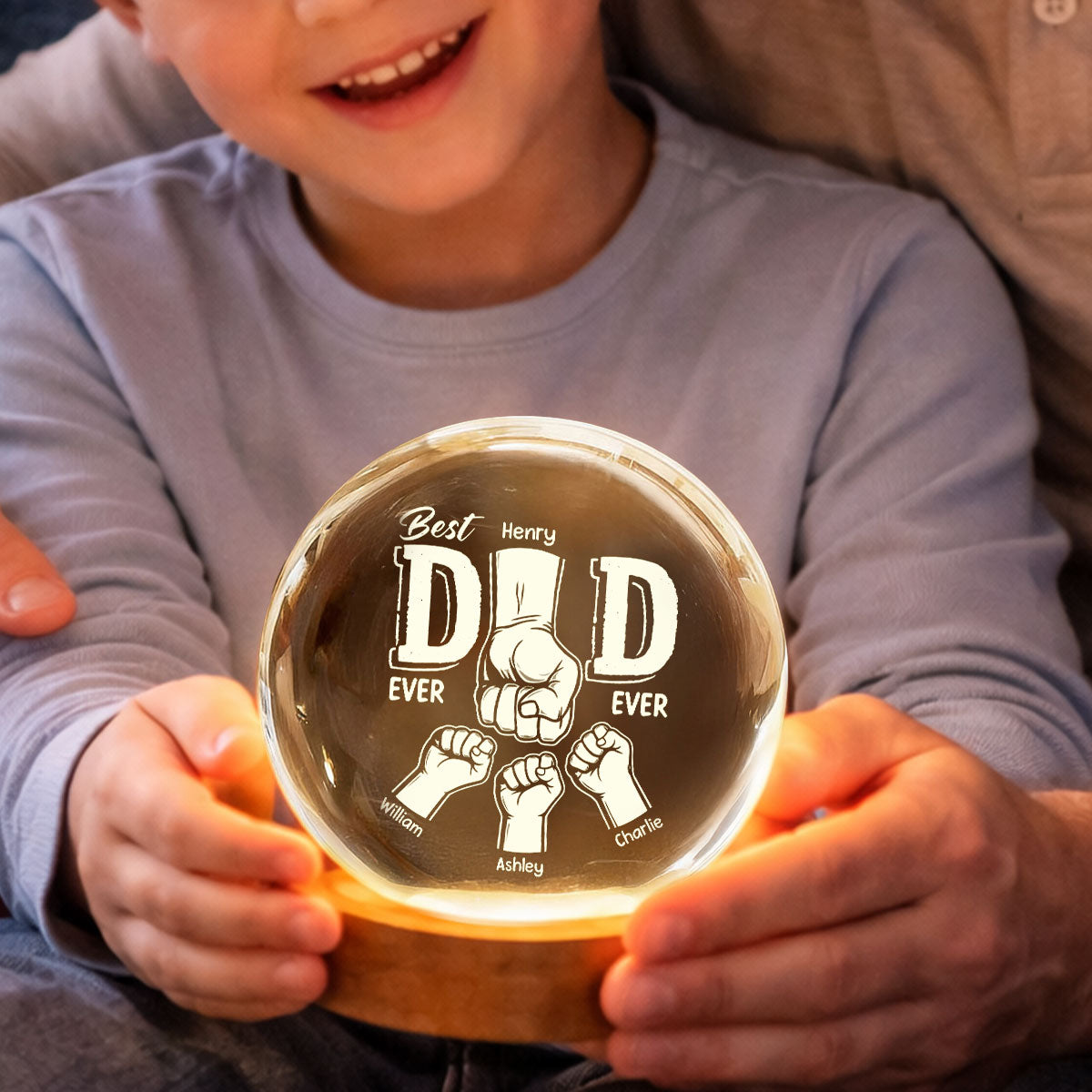 Best Dad Ever Fist Bump - Personalized Crystal Ball LED Night Light - Heartfelt Gift for Dad, Husband