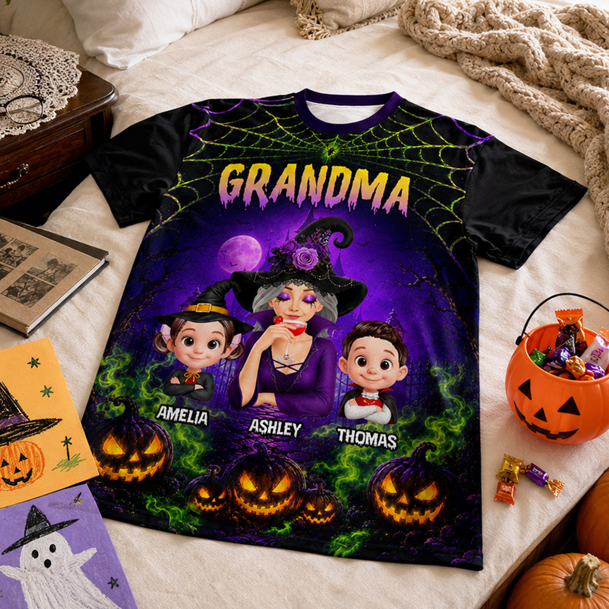 Spooky Grandma Grandkids - Personalized Shirt - Halloween Gift For Grandma