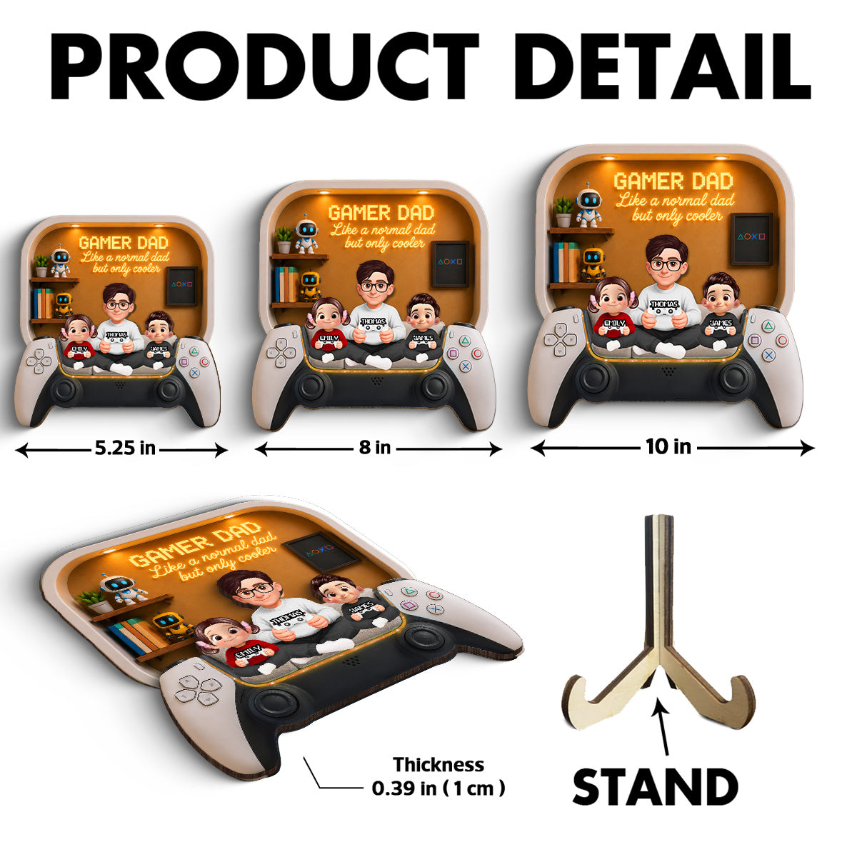 Gamer Dad And Kids - Personalized 2-Layered Wooden Plaque -  Gift For Dad, Husband, Gamers