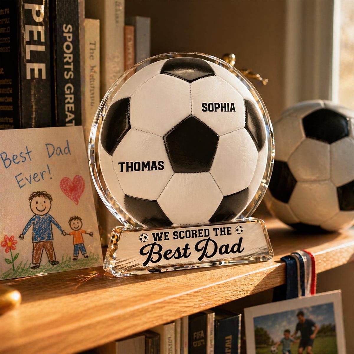 We Scored The Best Dad - Personalized Acrylic Block Plaque -  Gift For Soccer Dad
