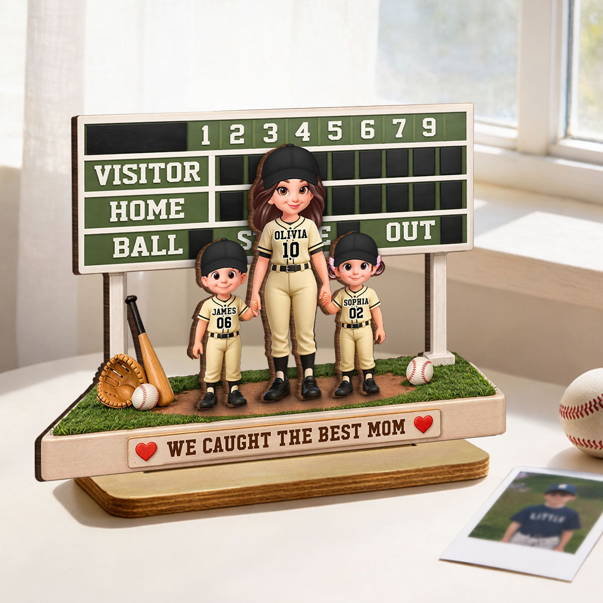 Baseball Mom Kids Scoreboard - Personalized 2-Layered Wooden Plaque - Mother's Day Gift, Gift For Mom