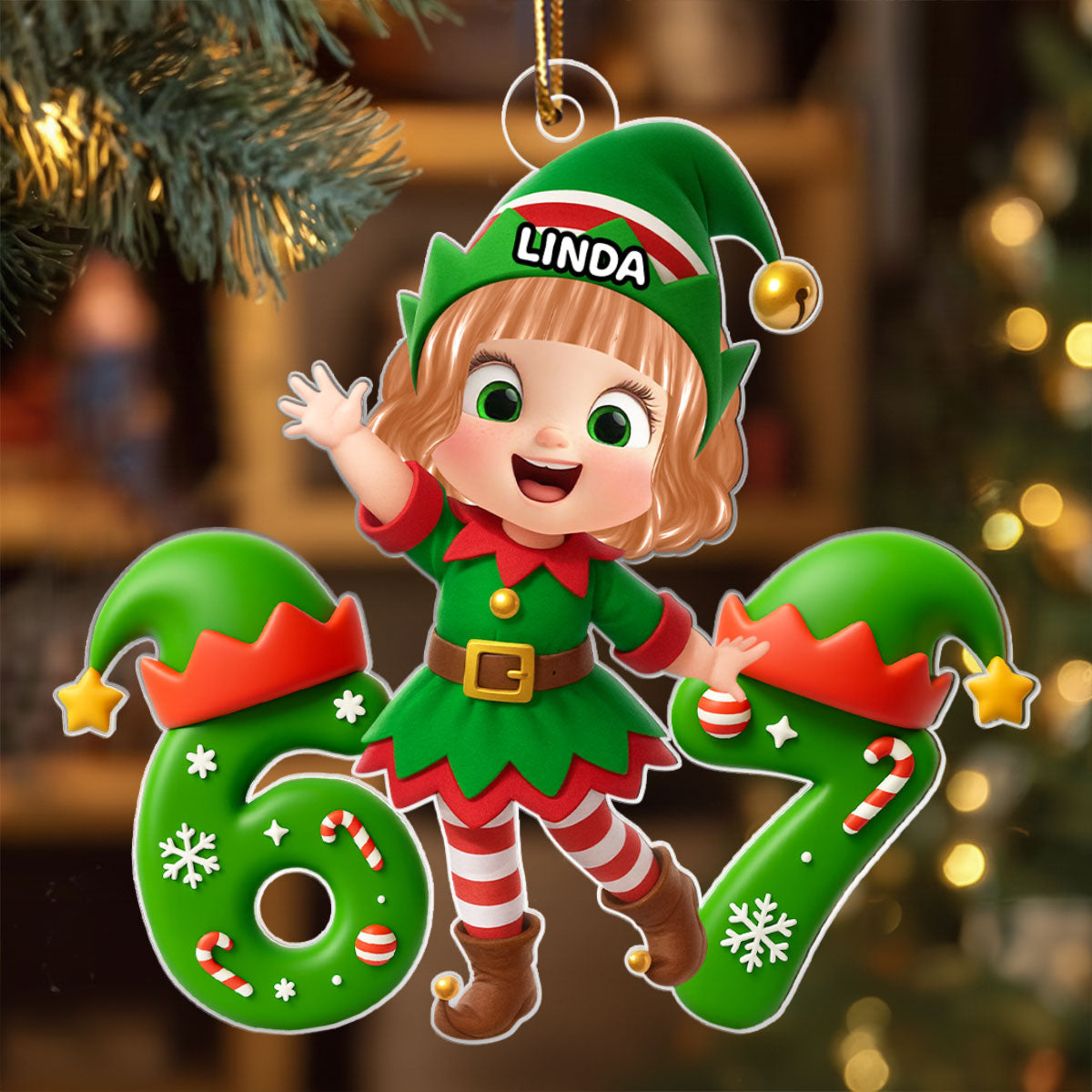 Christmas Elf Six Seven Trending Quote - Personalized Acrylic Ornament - Christmas Gift for Kid, Grandkids
