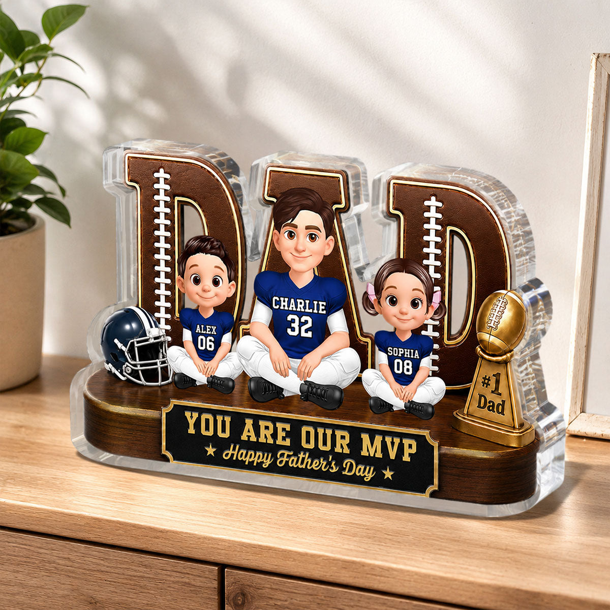 American Legend Football Family Daddy's Dream Team - Personalized Acrylic Block Plaque -  Gift For Dad, Husband