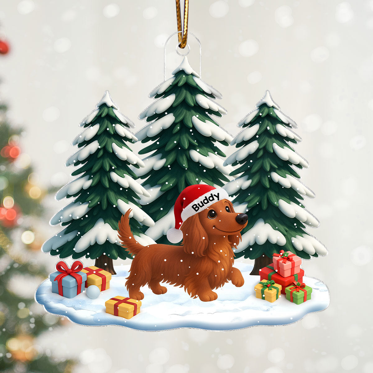 3D Effect Dog Christmas Dachshund Wiener Wonderland - Personalized Acrylic Ornament