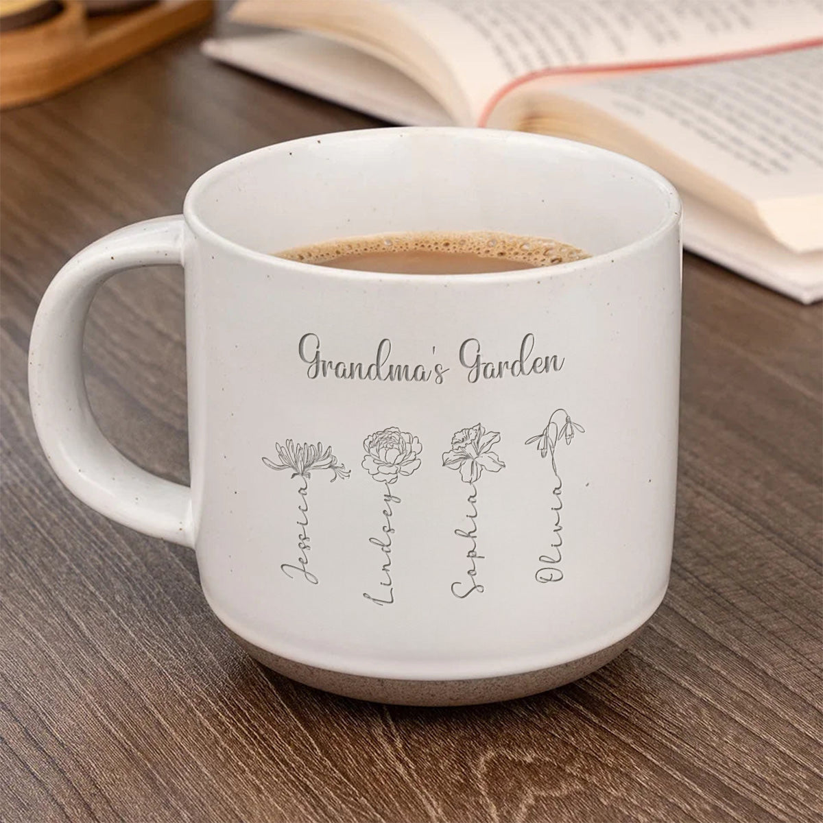 Grandma Garden Custom Birth Month Flowers - Personalized Pottery Mug - Gift For Grandma