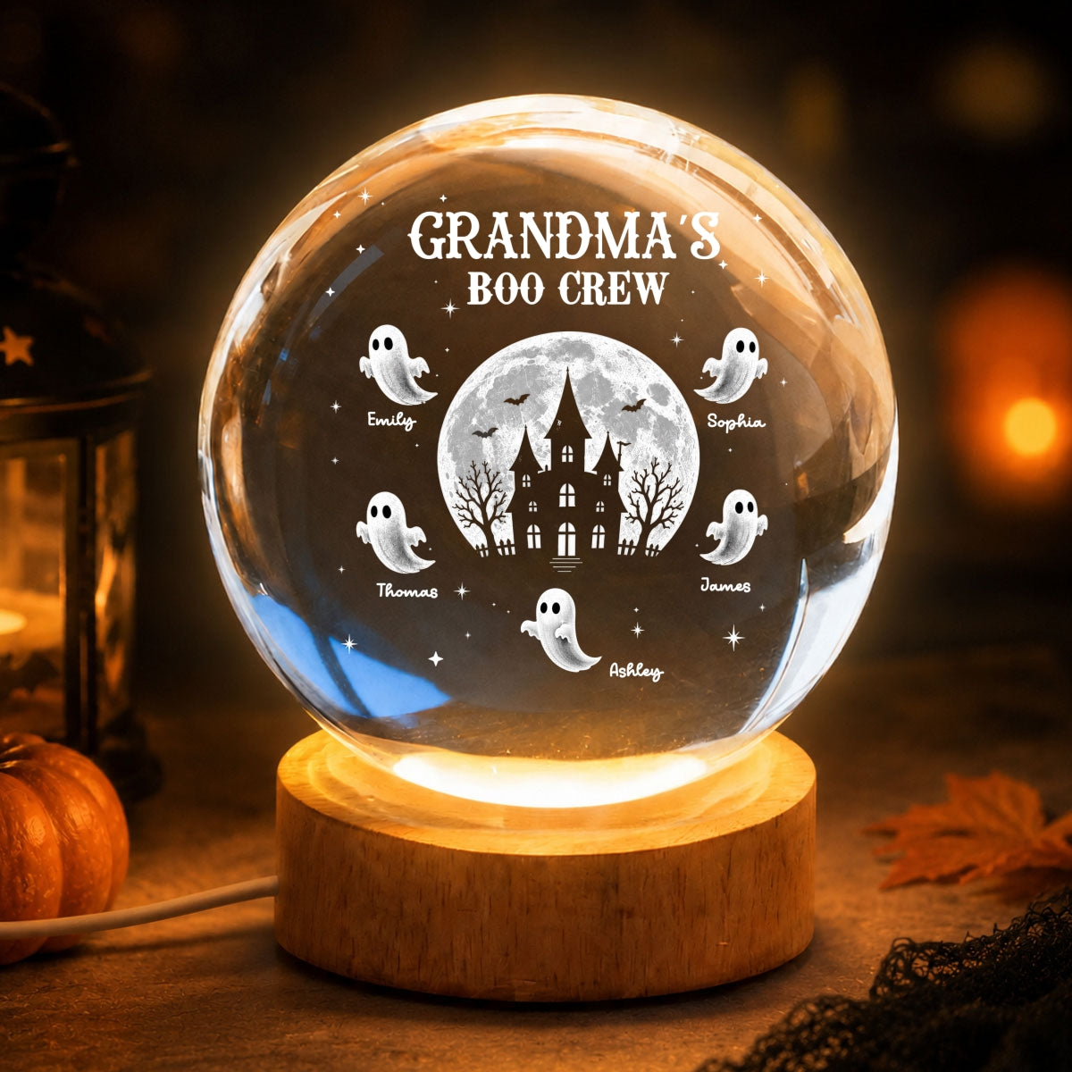 Grandma Boo Crew - Personalized Crystal Ball Night Light - Halloween Gift, Halloween Decoration