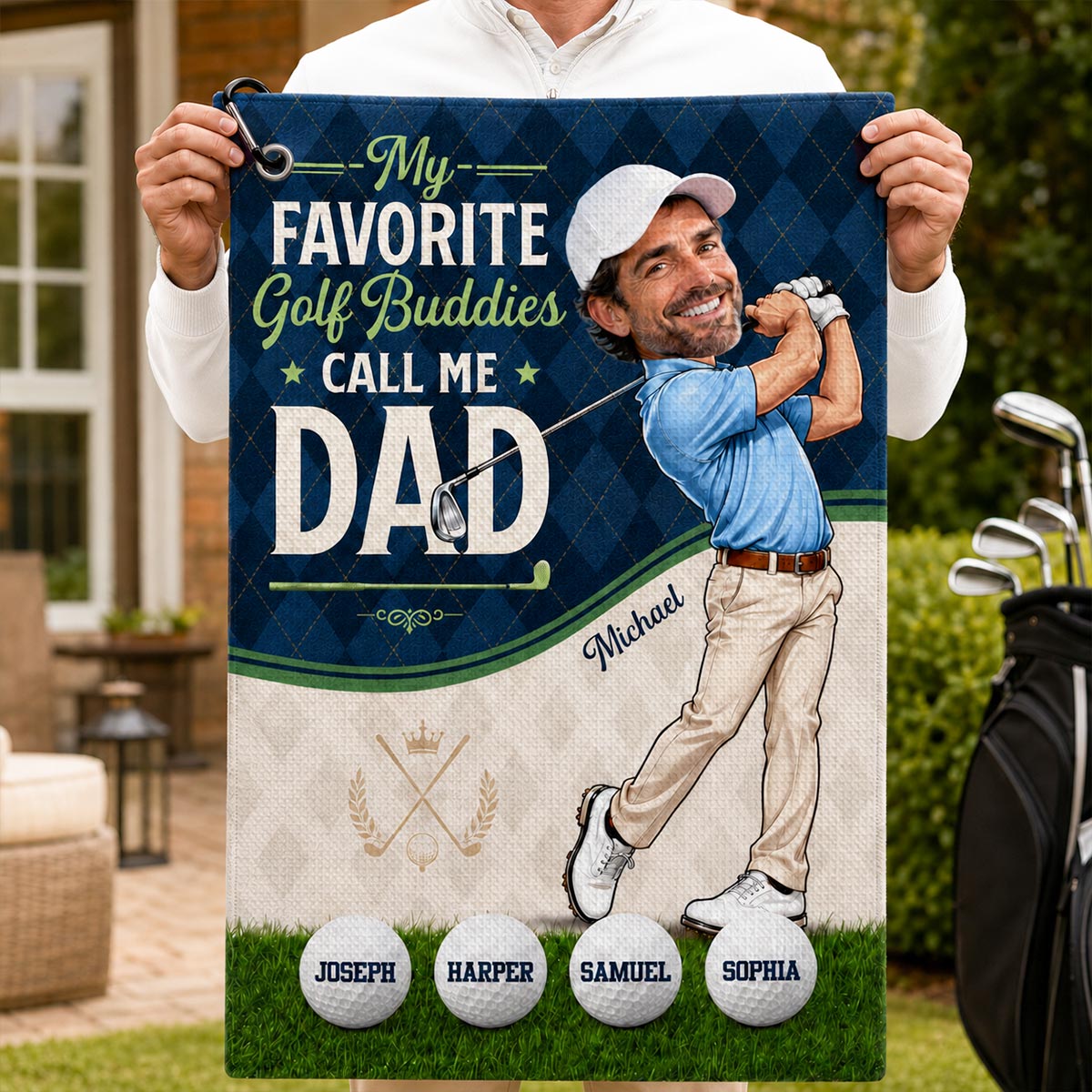 My Favorite Golf Buddies Call Me Dad Grandpa Custom Photo - Personalized Golf Towel - Father's Day Gift For Golfers, Husband, Dad, Grandpa