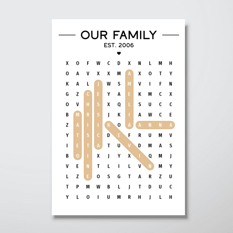 Our Family Word Search Puzzle Created In A Moment, Treasured Forever - Personalized Poster