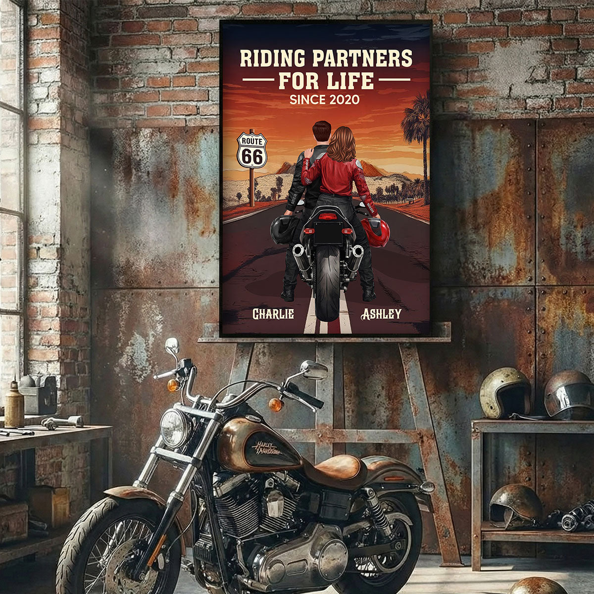 Bikers Couple Riding Partners for Life - Personalized Poster - Sentimental Nostalgia Gift for Him, Gift for Her
