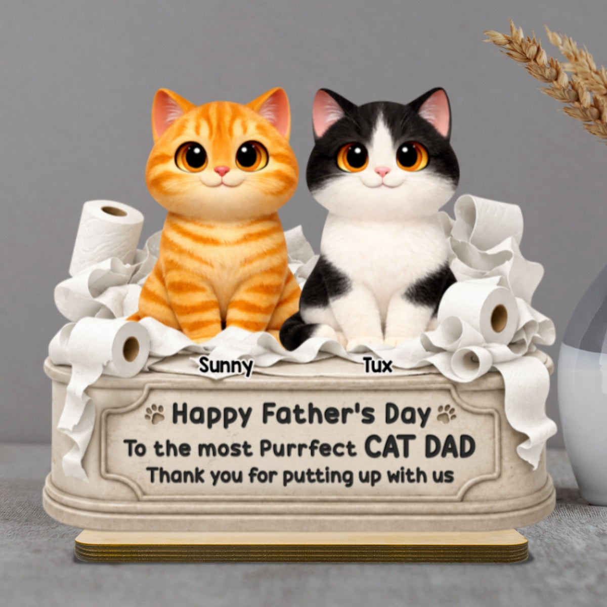 Toilet Papers Cute Fluffy Cats Happy  Thanks For Putting Up With Us - Personalized 2-Layered Wooden Plaque - Funny  Gift For Cat Dad, Cat Lovers