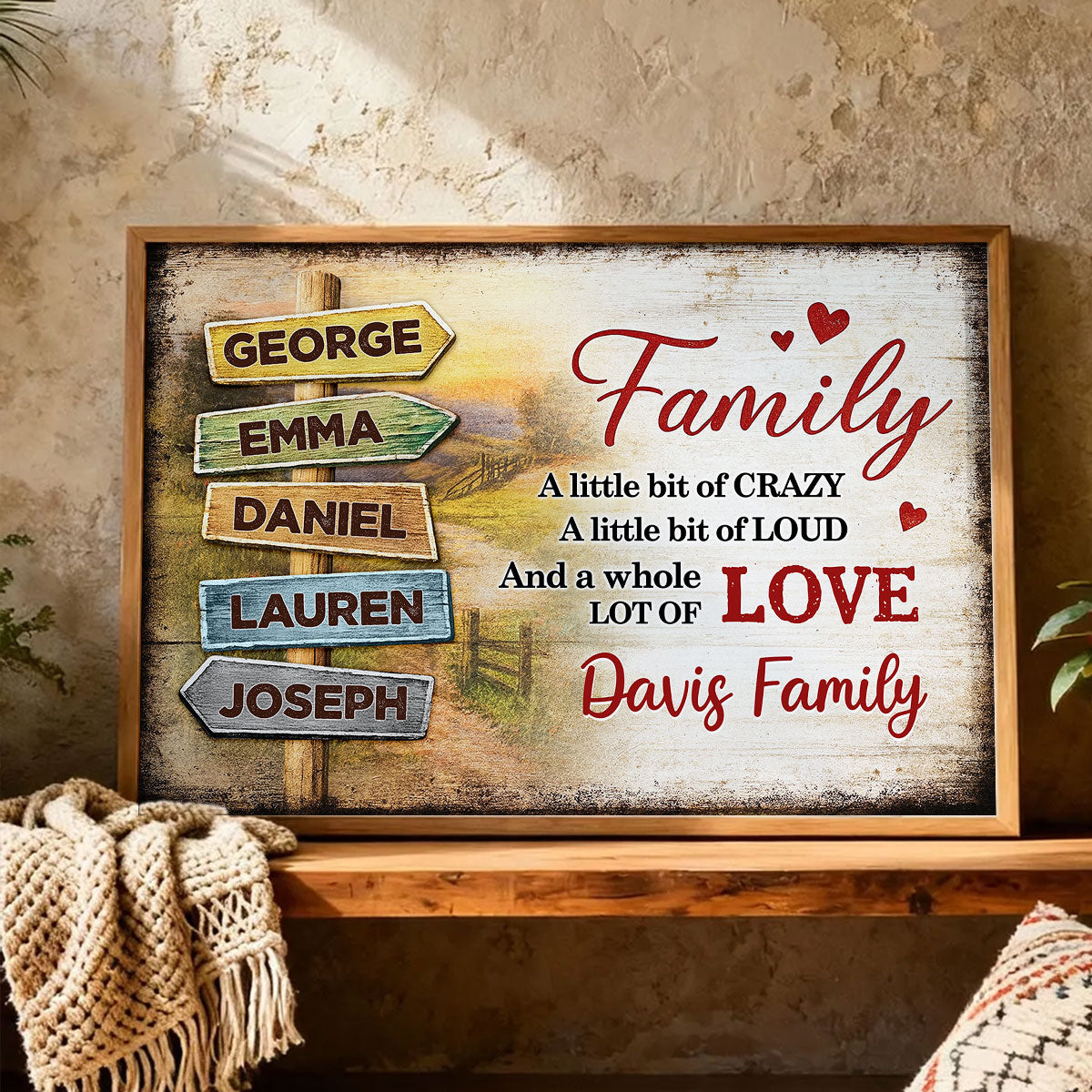 Family A Little Bit Crazy, A Whole Lot of Love - Personalized Poster - Sentimental & Timeless Gift for Parents or Grandparents, Heartwarming Home Decor