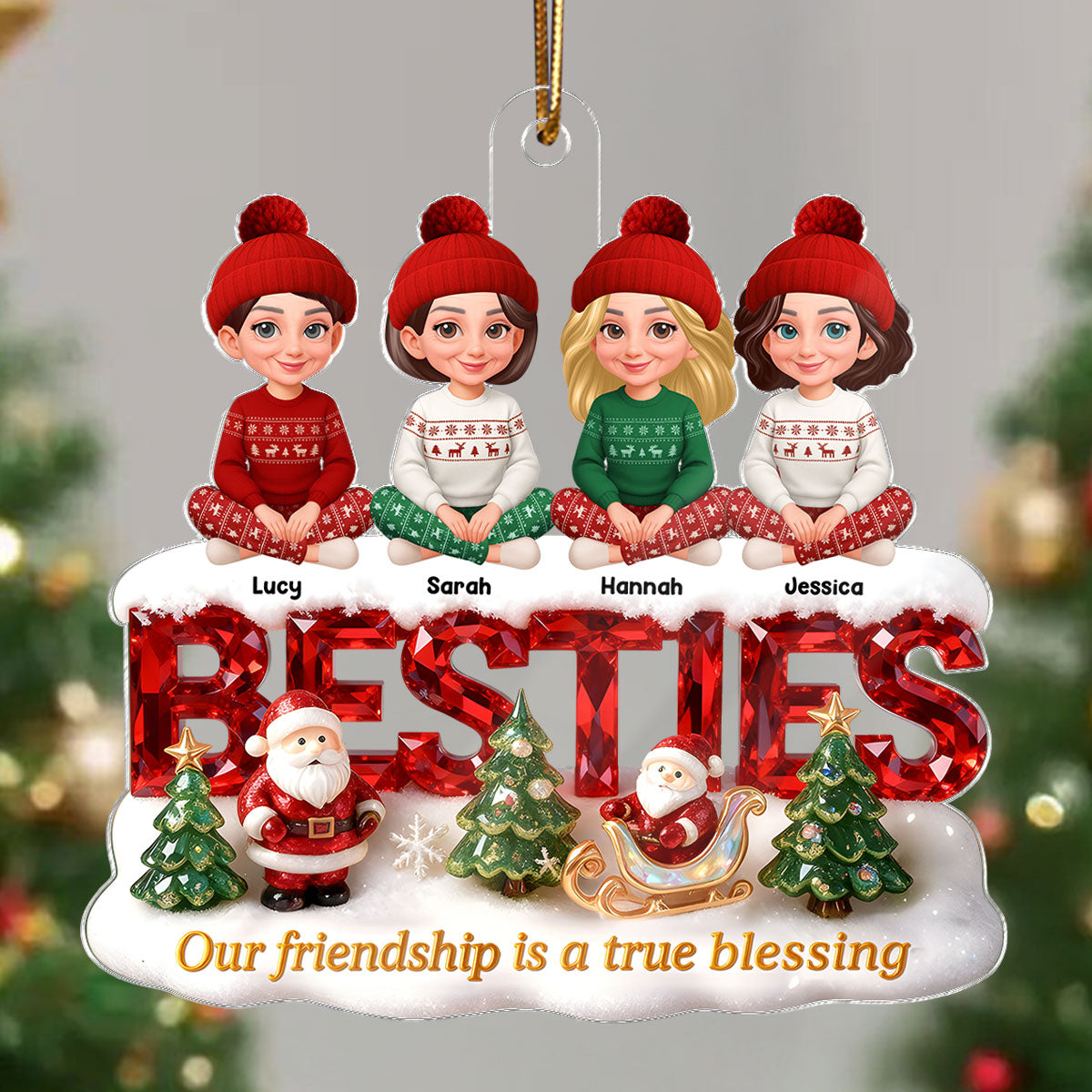 3D Crystal Effect Besties Our Friendship Is A True Blessing Christmas - Personalized Acrylic Ornament - Gift For Best Friends