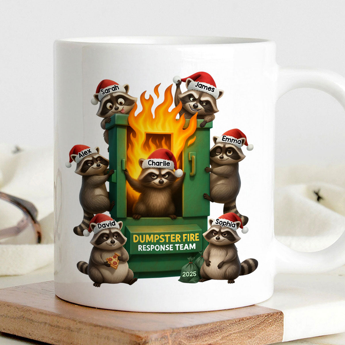 Cunning Raccoon Office Chaos Dumpster Fire Response Team - Personalized Mug - Funny Holiday Gift for Coworkers