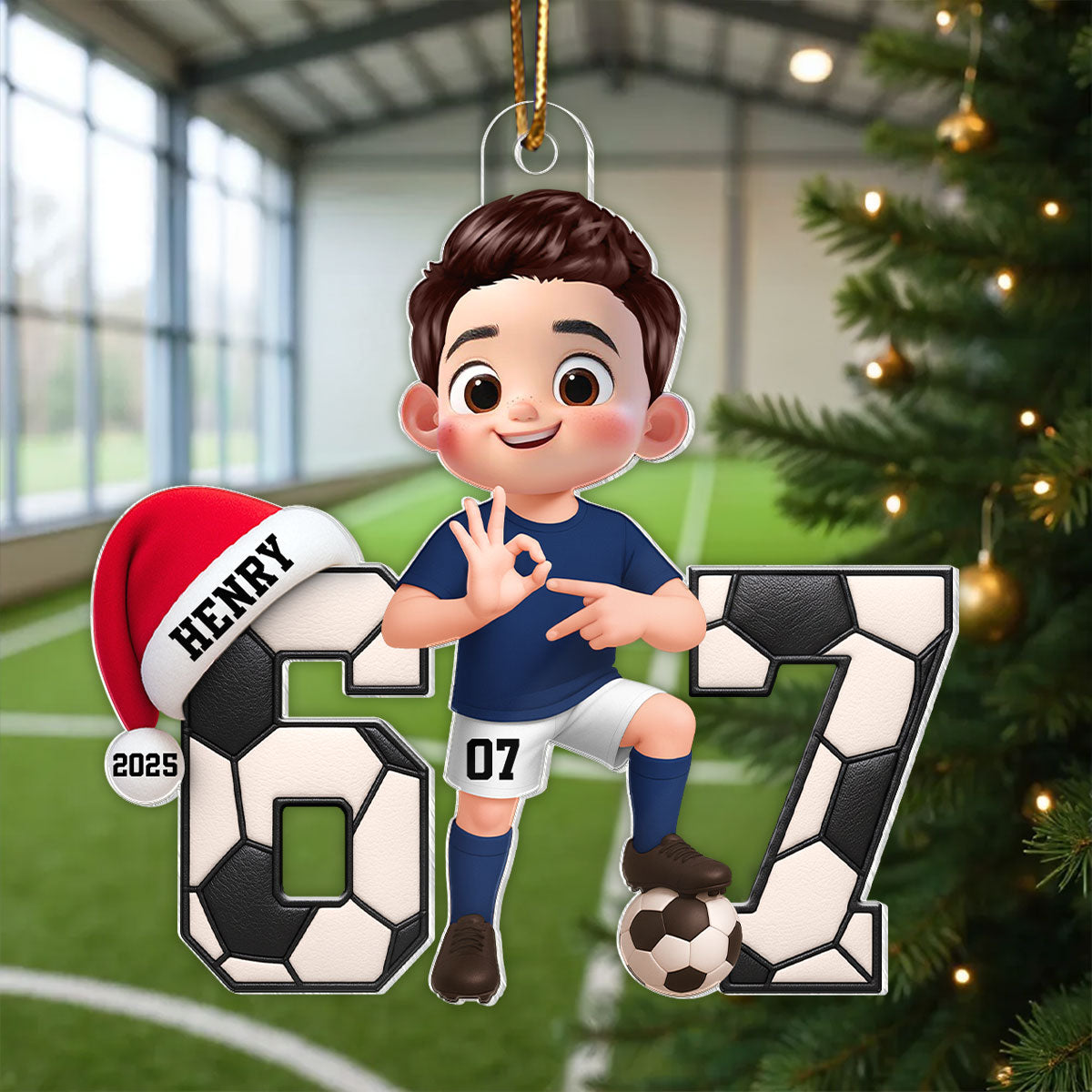 Soccer Boy Girl Custom Six Seven 67 - Personalized Acrylic Ornament - Teen Slang Funny Tree Decor, Funny Teen Grandkid Gift
