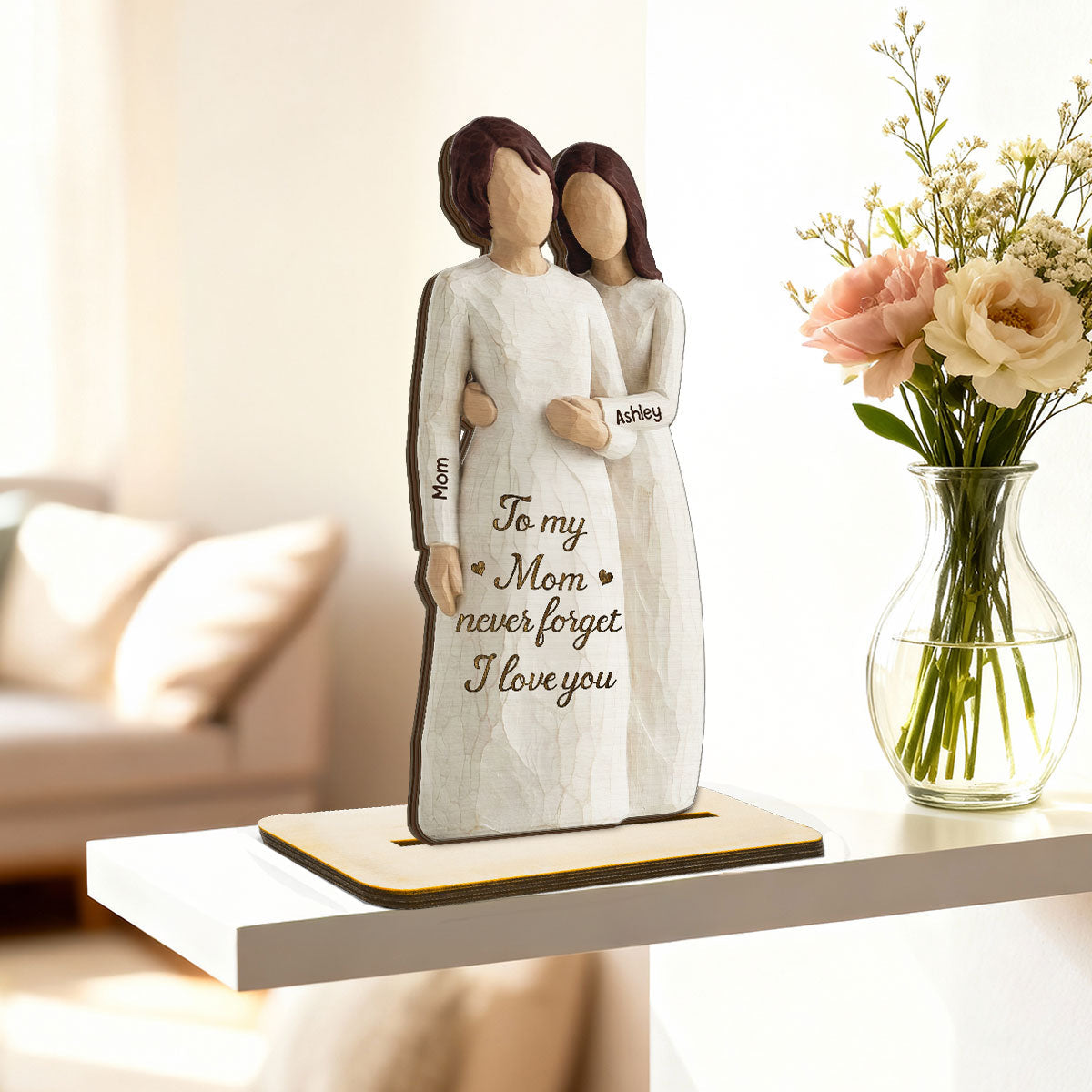 To Mom Never Forget I Love You 2D Flat - Personalized 2-Layered Wooden Plaque - Gift For Mom From Daughter