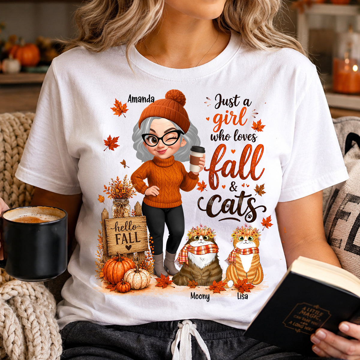 Just a Girl Who Loves Fall & Cats - Personalized Shirt - Cozy Fall Shirt for Cat Moms