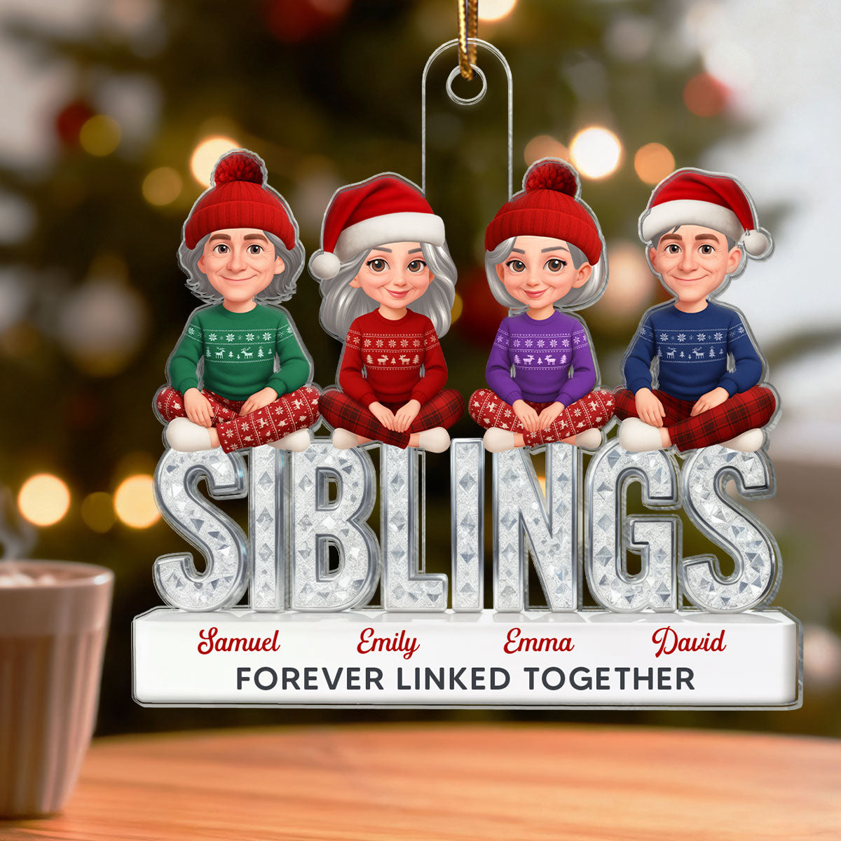 3D Shining Effect Siblings Brothers And Sisters - Personalized Acrylic Ornament - Christmas Gift For Siblings