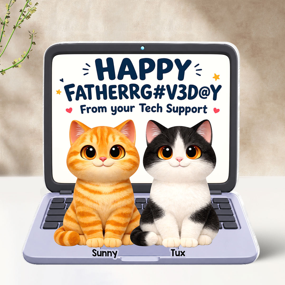 Cute Fluffy Cats Happy  From Tech Support 2D Flat - Personalized Acrylic Block Plaque - Funny  Gift For Cat Dad, Cat Lovers