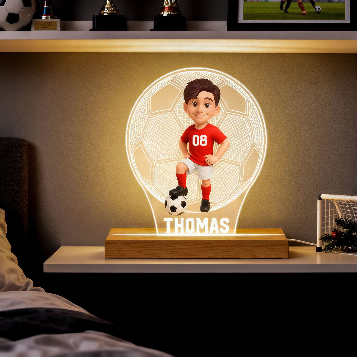 Soccer Ball 3D Illusion With Name - Personalize LED Night Light - Gift For Grandson, Granddaughter, Soccer Lover
