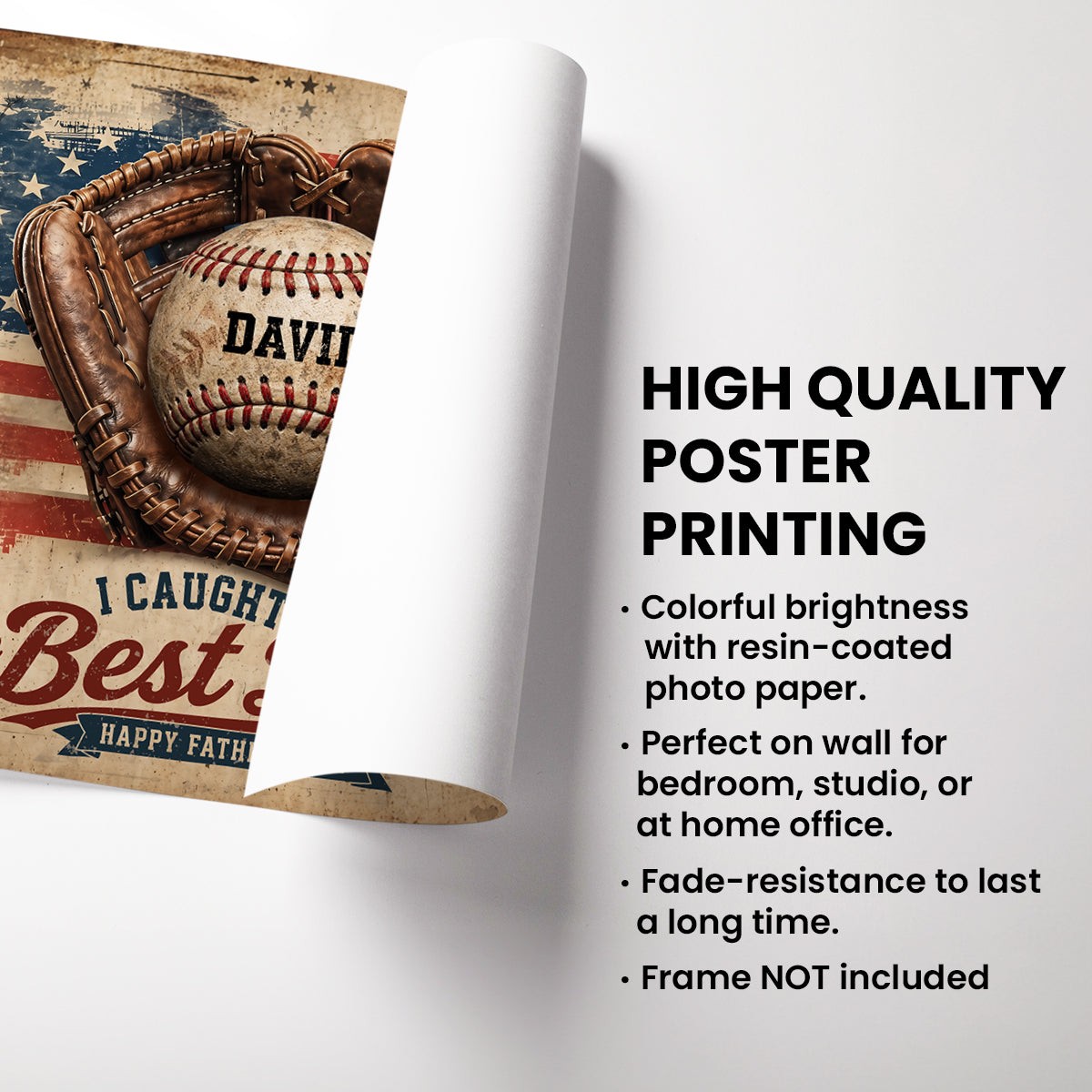 American Flag Baseball We Caught the Best Dad - Personalized Poster - Father's Day Gift for Dad, Husband