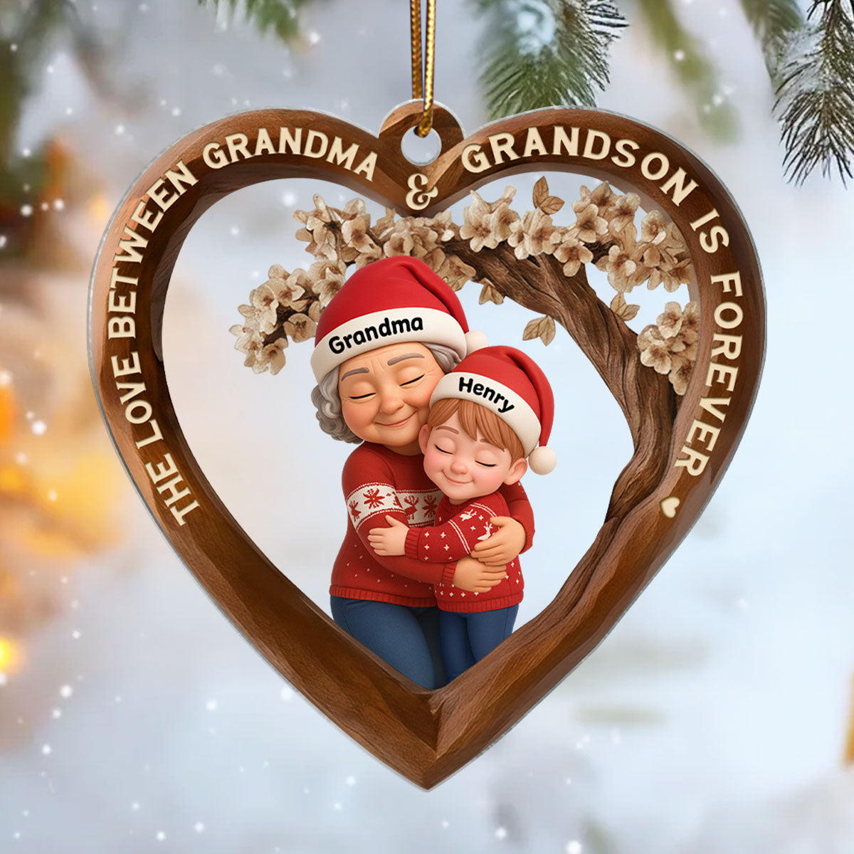 The Love Between Grandma & Grandkids is Forever - Personalized Acrylic Ornament - Christmas Gift for Grandma, Granddaughter, Grandson