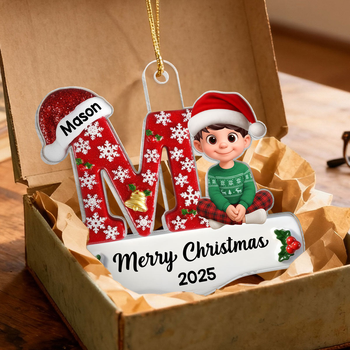 Family Member Christmas Festive Initial Name - Personalized Acrylic Ornament