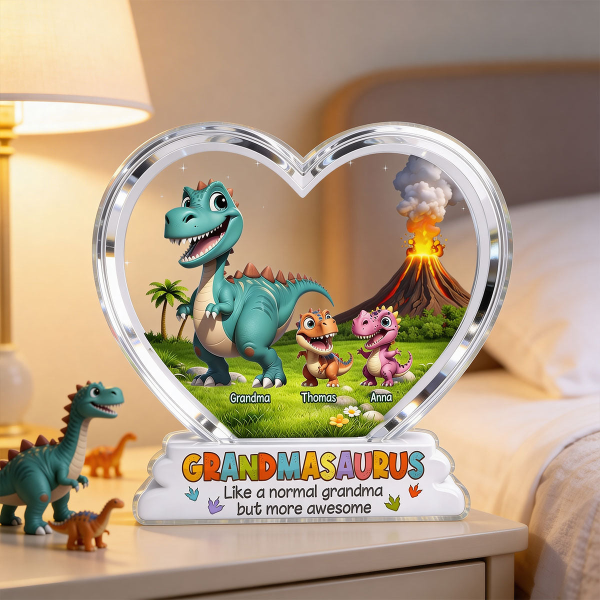Grandmasaurus And Kids Cartoon Dinosaurs - Personalized Acrylic Block Plaque - Mother's Day Gift For Grandma