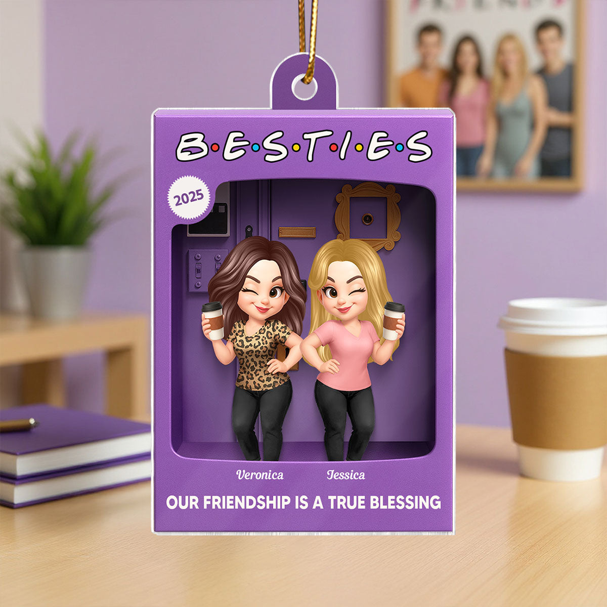 3D Effect Besties Forever Best Friends Purple Toy Box Style Personalized Acrylic Ornament, Christmas Gift For Besties