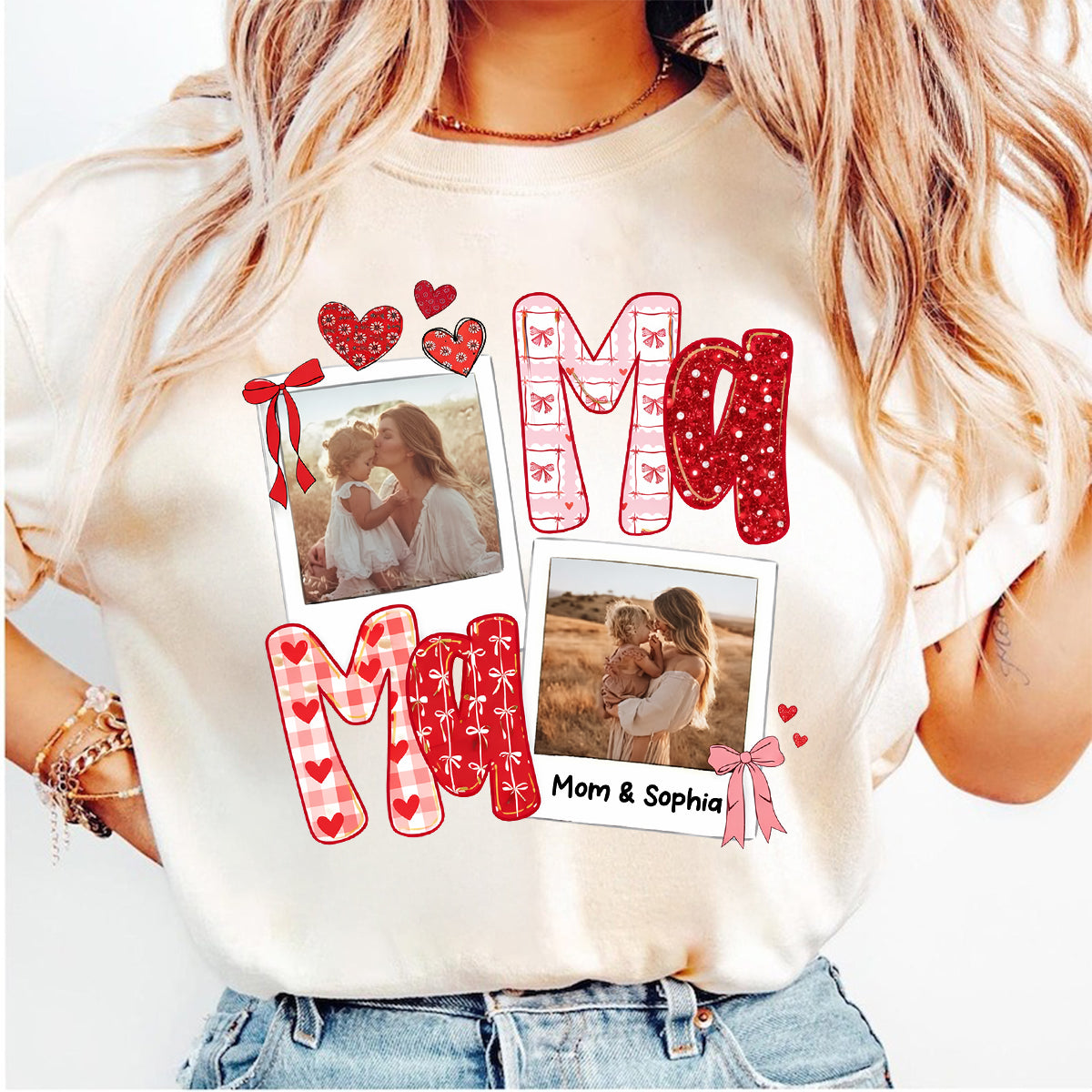 Preppy Mama Valentine Glitter Effect Photo - Personalized Shirt - Heartfelt Gift for Mom
