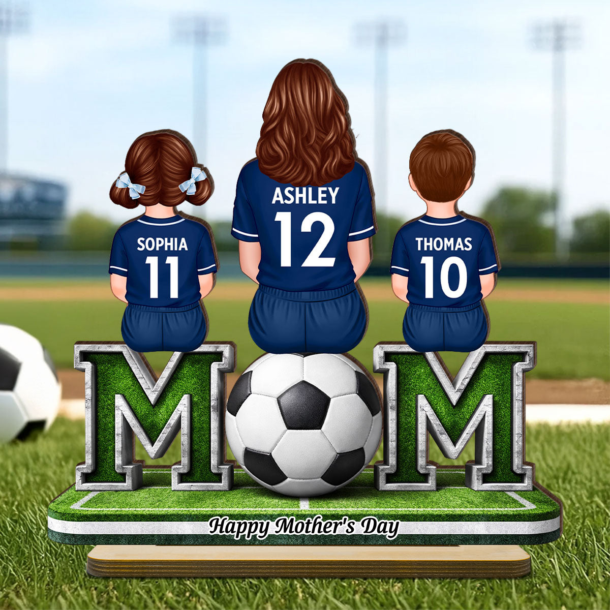 Soccer Mom And Kids Sitting Together - Personalized 2-Layered Wooden Plaque - Heartfelt Gift For Soccer Mom, Gift For Wife