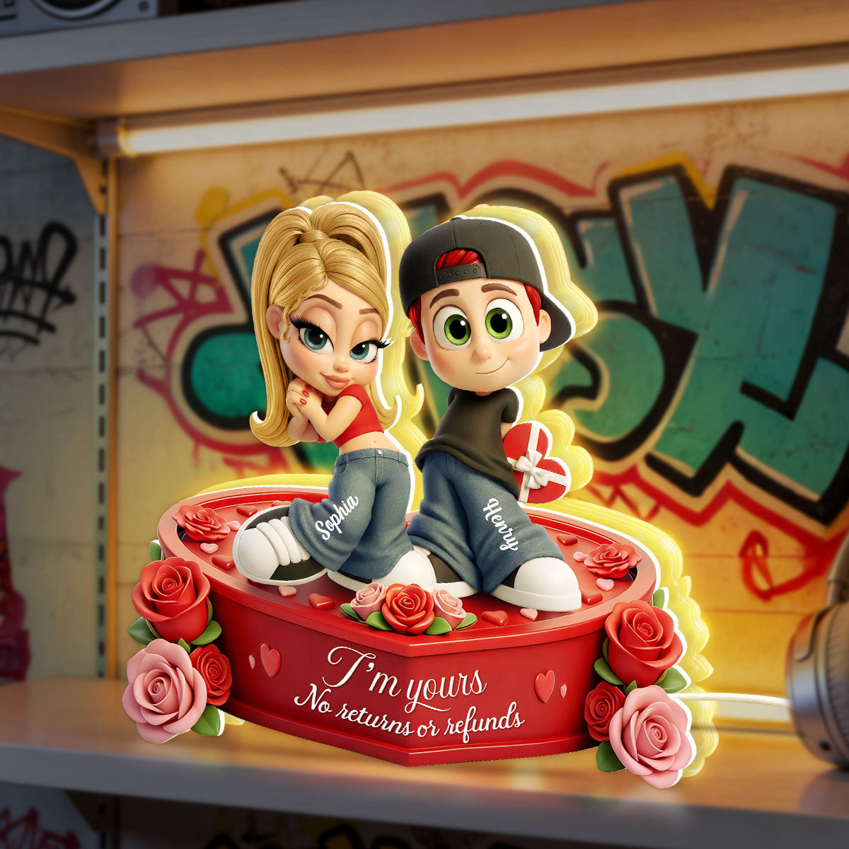 Y2K Couple 3D Cartoon Effect - Personalized Light Box - Sentimental Valentine's Day Gift for him, for her