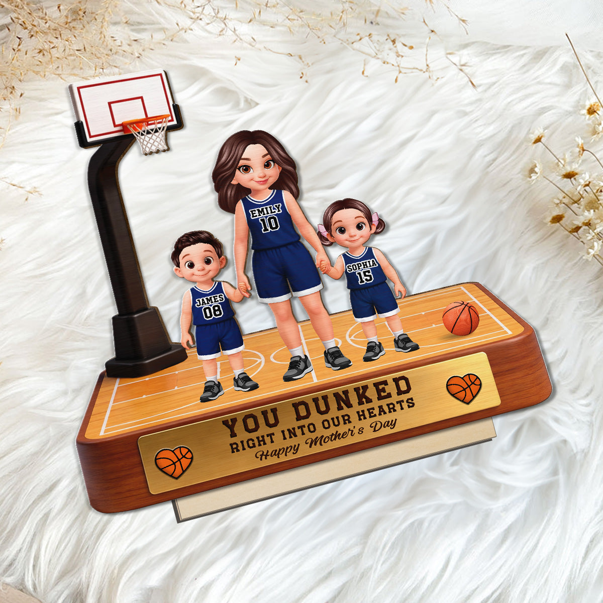 Basketball Mom You Dunked Right Into Our Hearts - Personalized 2-Layered Wooden Plaque - Mother's Day Gift For Basketball Mom
