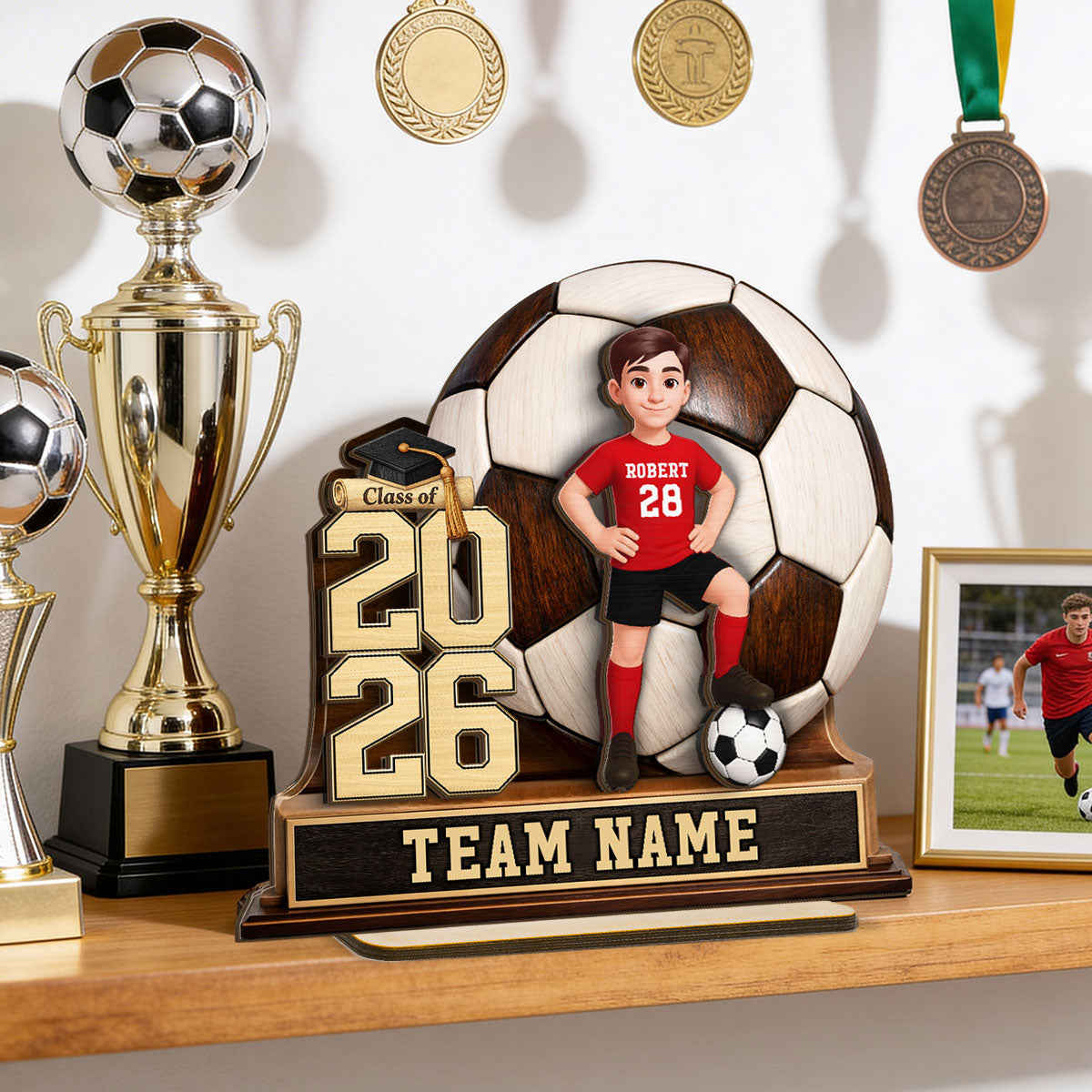 Soccer Senior Keepsake 2D Flat - Personalized 2-Layered Wooden Plaque - Graduation Gift For Son, Daughter