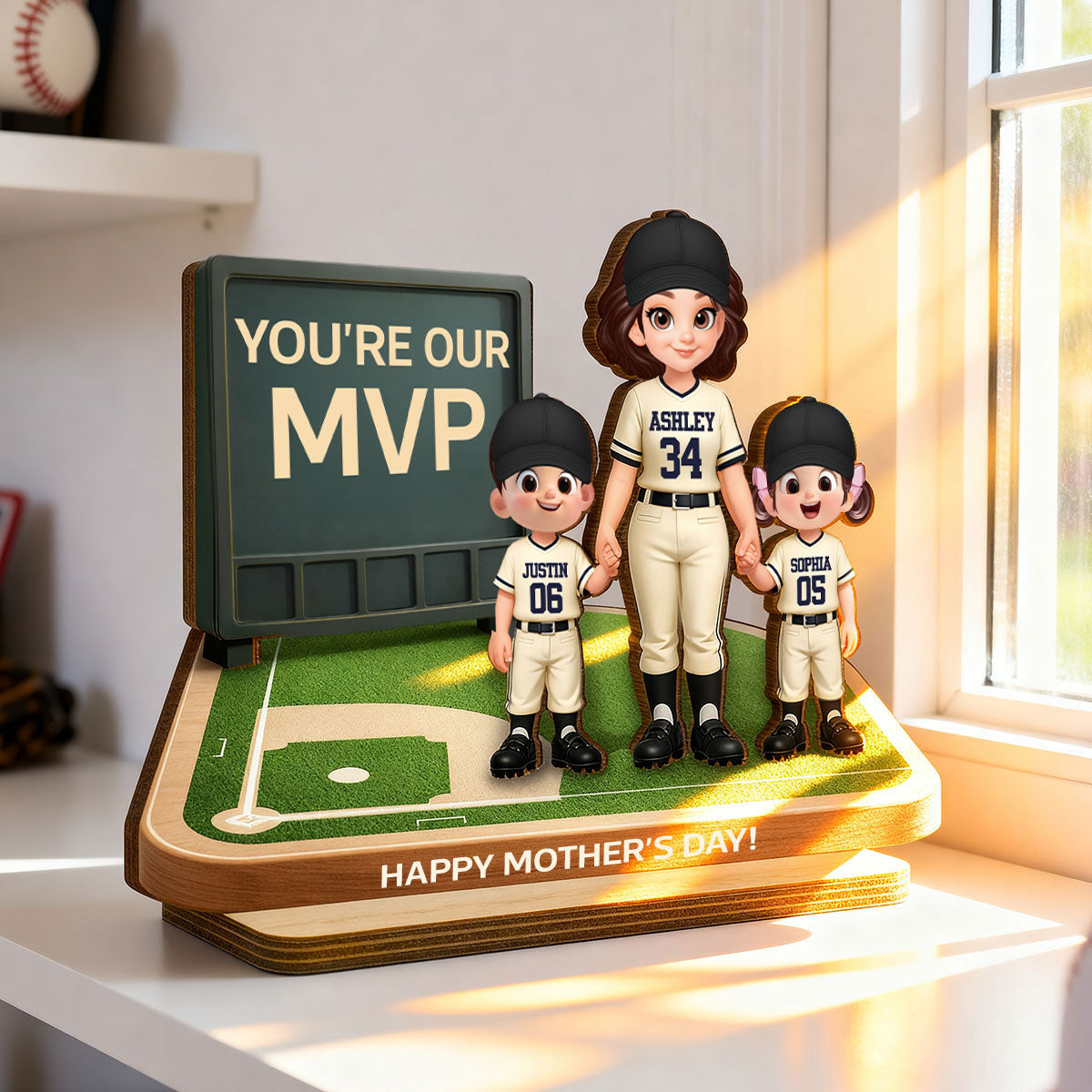 Our MVP Baseball Mom - Personalized 2-Layered Wooden Plaque - Sentimental Keepsake, Mother's Day Gift for Mom, Wife