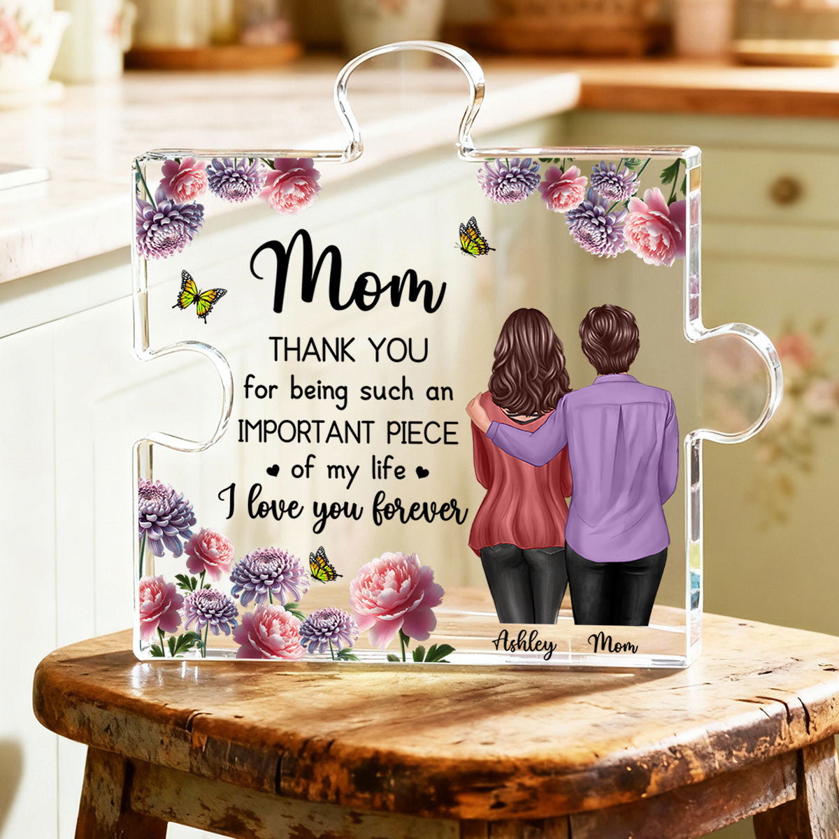 Mom I Love You Forever Birth Month Flowers - Personalized Acrylic Block Plaque - Heartfelt Gift For Mom, Grandma