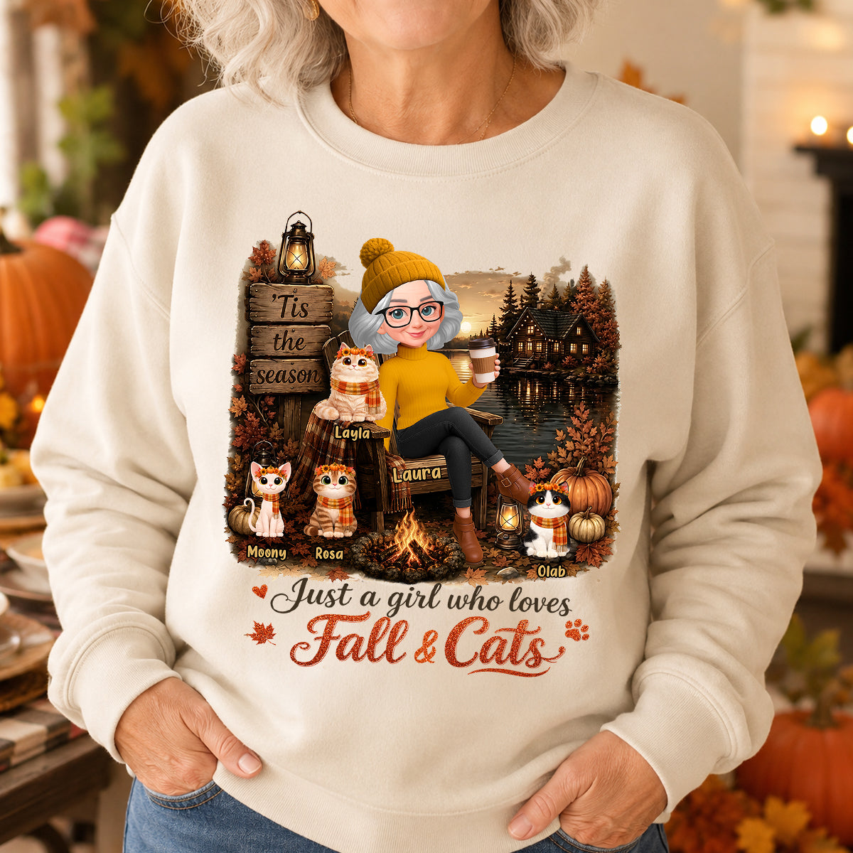 Just a Girl Who Loves Fall & Cats - Personalized Shirt - Cozy Fall Tee for Cat Moms