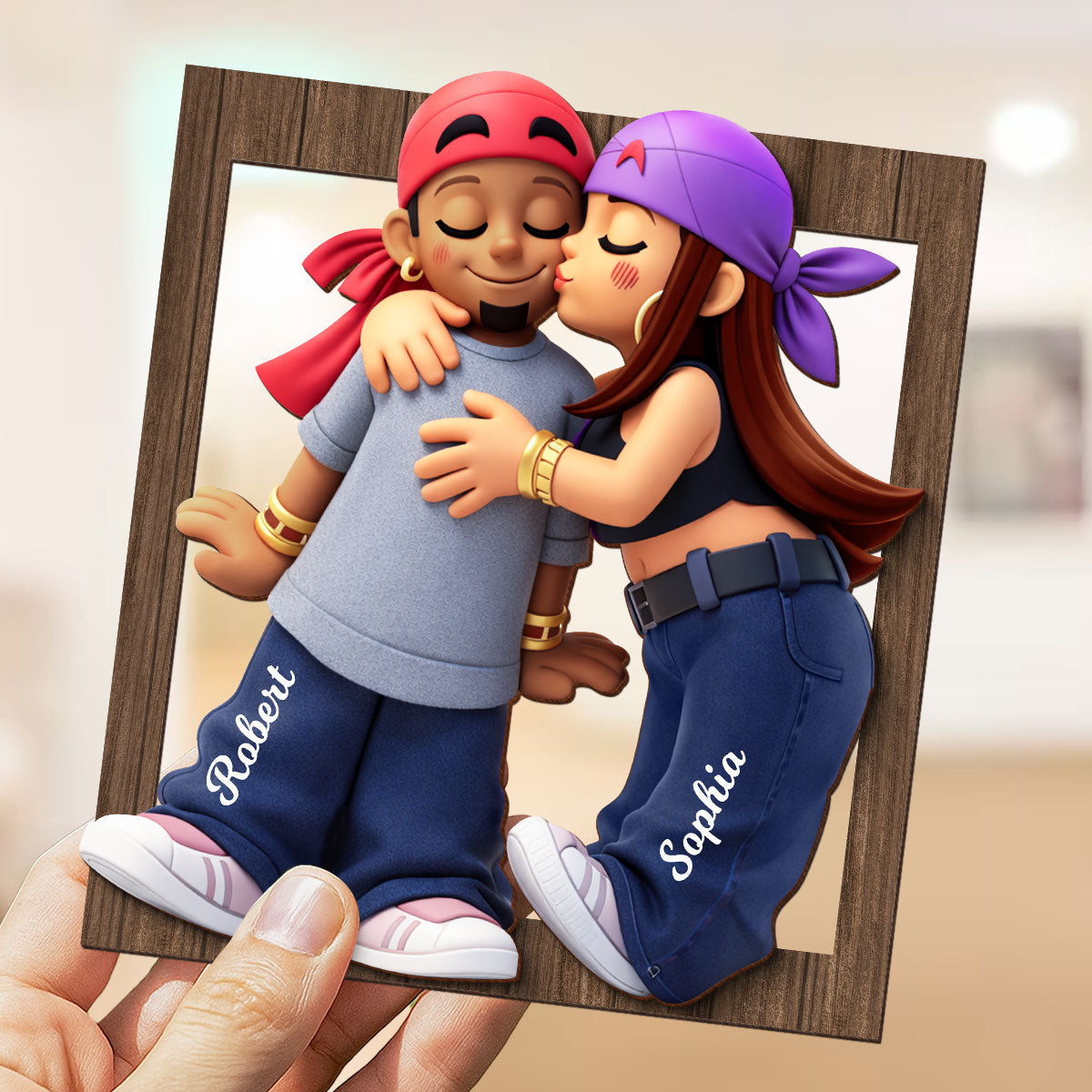 Y2K Couple Kissing - Personalized 2-Layered Wooden Plaque - Gift for Couple, for Him, for Her
