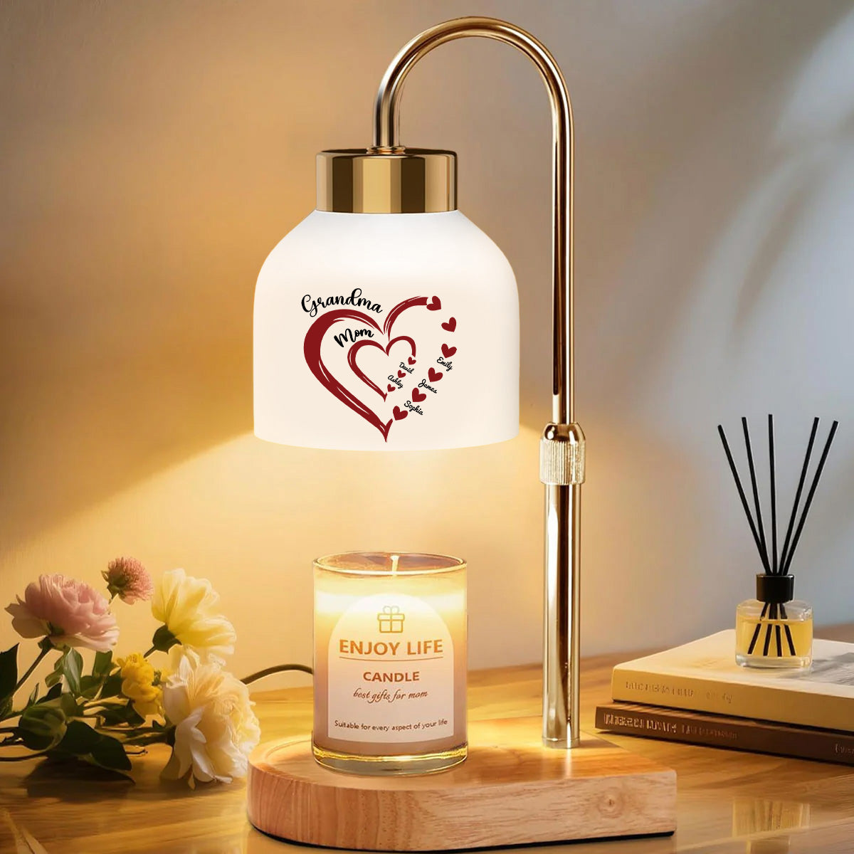 Grandma Mom Heart Custom Kids Names - Personalized Candle Warmer Lamp - Gift For Grandma, Mom
