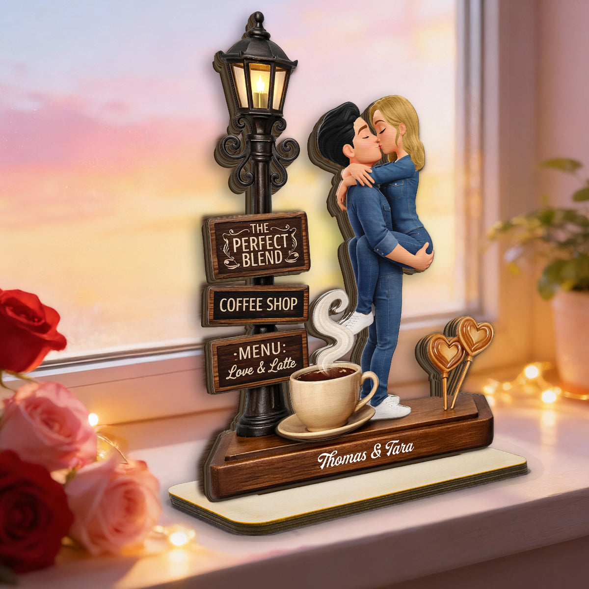 The Perfect Blend Love & Latte - Personalized 2-Layered Wooden Plaque - Anniversary, Valentine's Day Gift, Gift For Him, Gift For Her