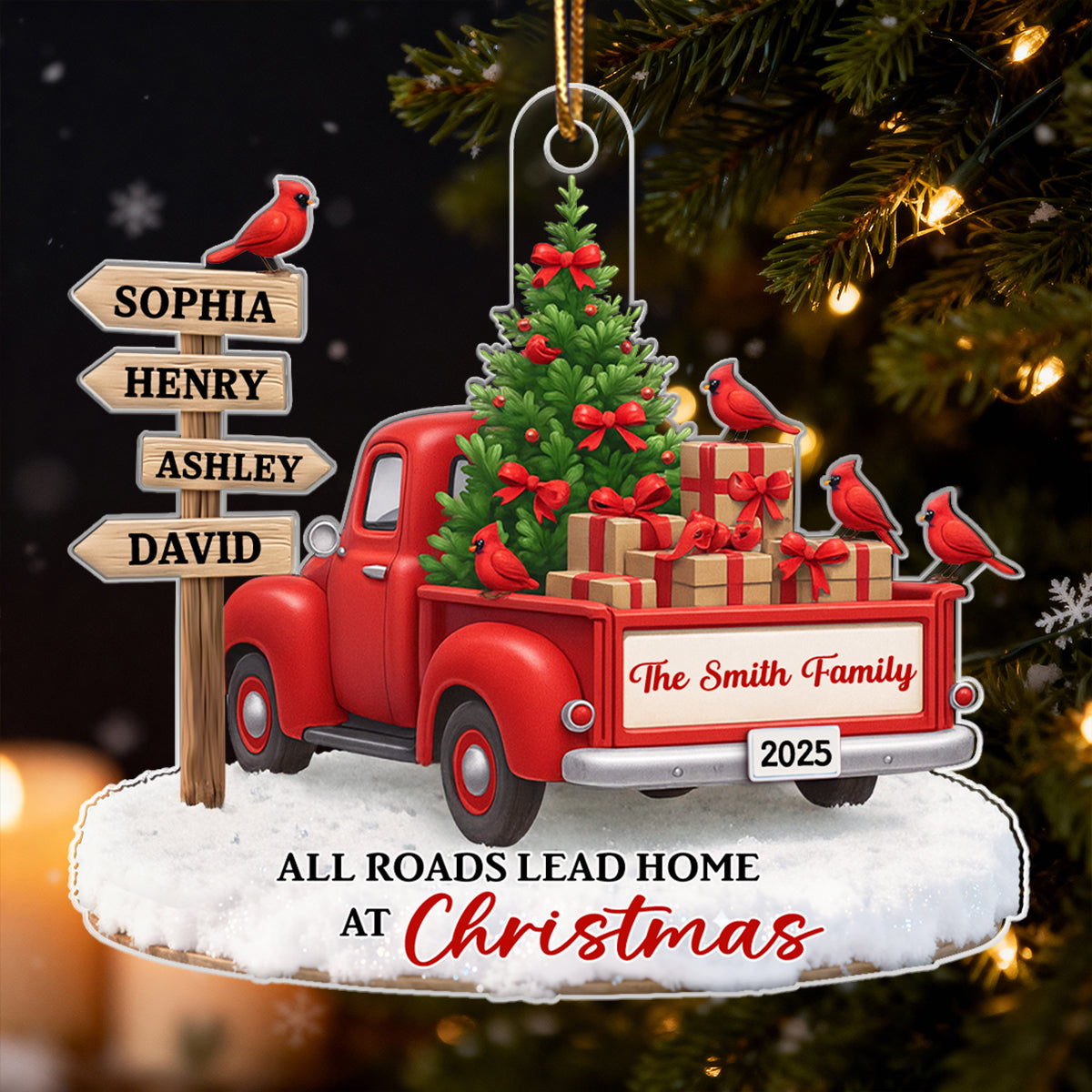 All Road Leads Home at Christmas - Personalized Acrylic Ornament - Christmas Gift for Family