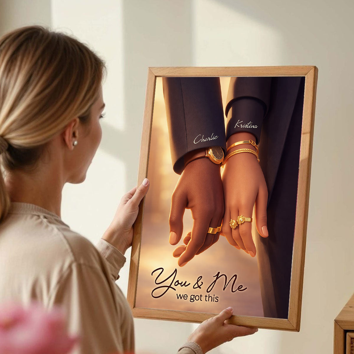 Couple Romantic Hands Close Up - Personalized Poster - Anniversary, Valentine's Day Gift, Gift For Him, Gift For Her