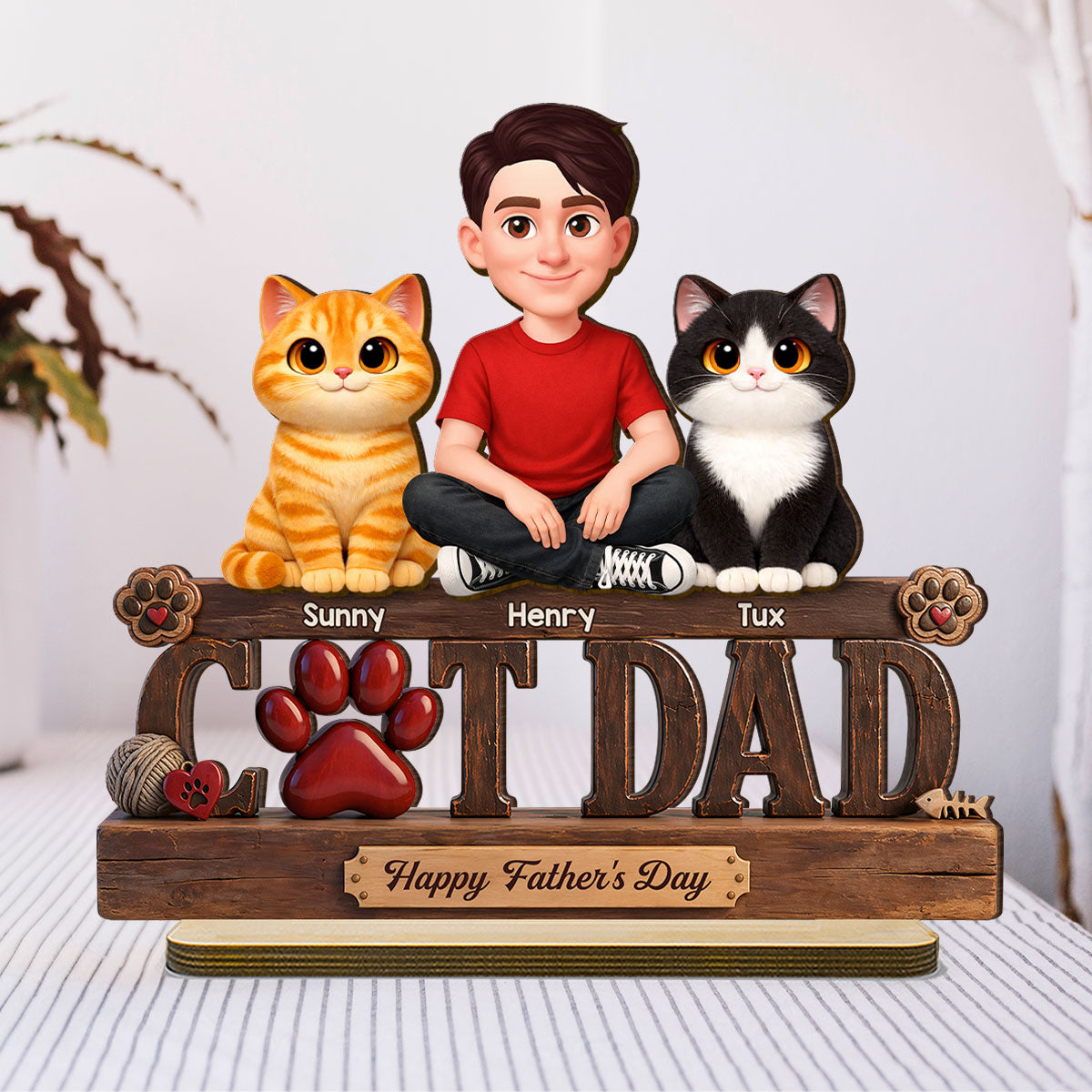 Best Cat Dad Happy  - Personalized 2-Layered Wooden Plaque -  Gift For Cat Dad, Cat Lovers